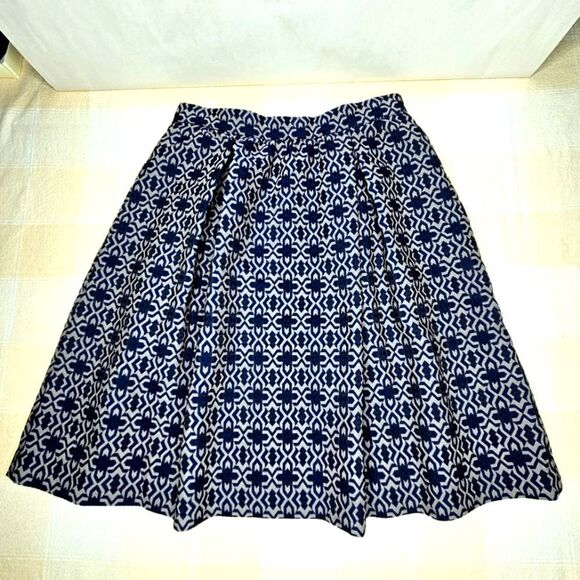Marella Navy Blue Geometric Print Side Pockets Lined Career Wear Flared Skirt - Picture 3 of 12